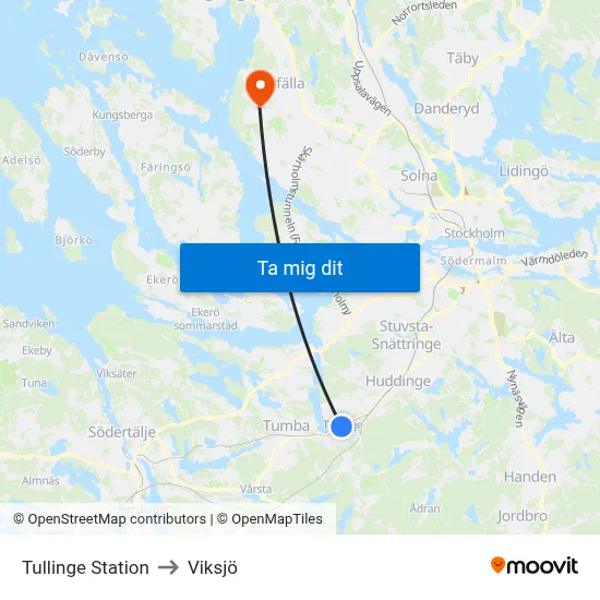 Tullinge Station to Viksjö map