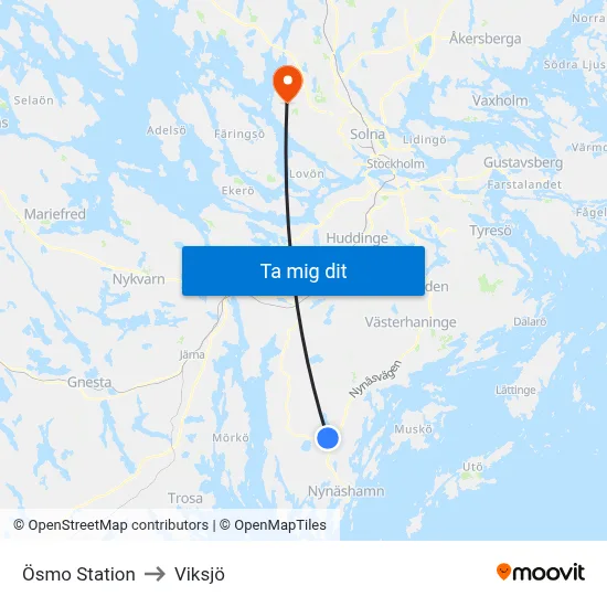 Ösmo Station to Viksjö map