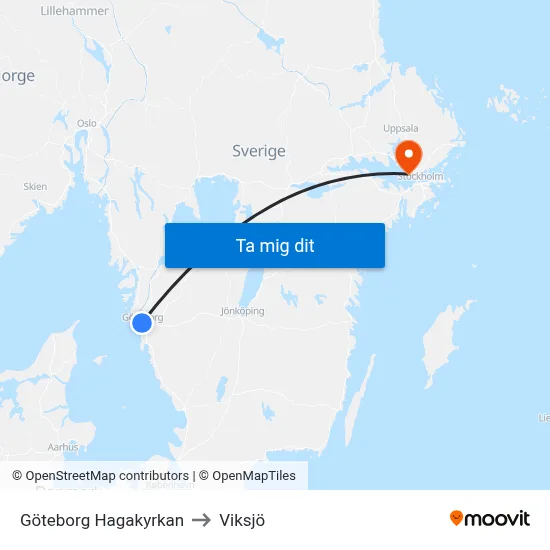Göteborg Hagakyrkan to Viksjö map