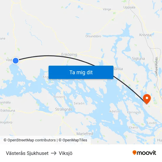 Västerås Sjukhuset to Viksjö map