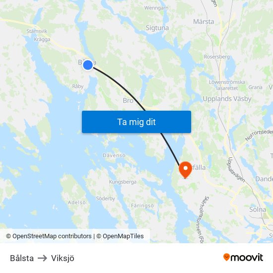 Bålsta to Viksjö map