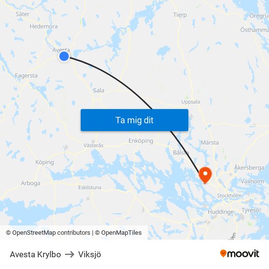 Avesta Krylbo to Viksjö map