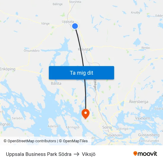 Uppsala Business Park Södra to Viksjö map