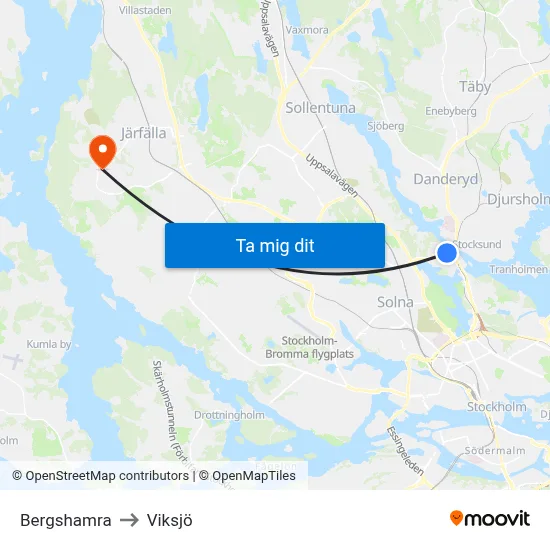 Bergshamra to Viksjö map