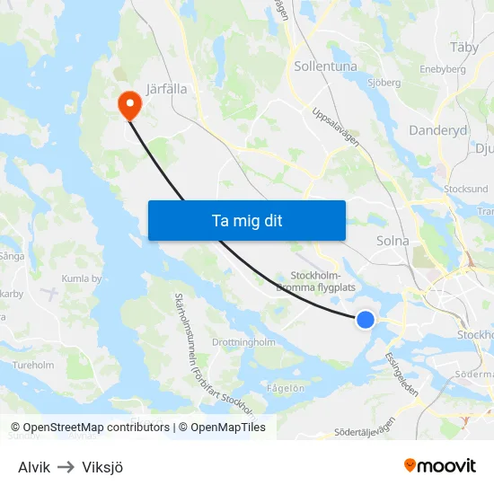 Alvik to Viksjö map
