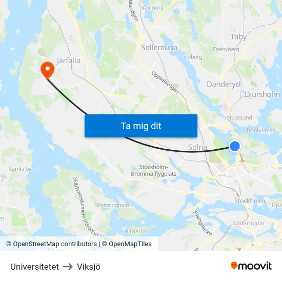 Universitetet to Viksjö map