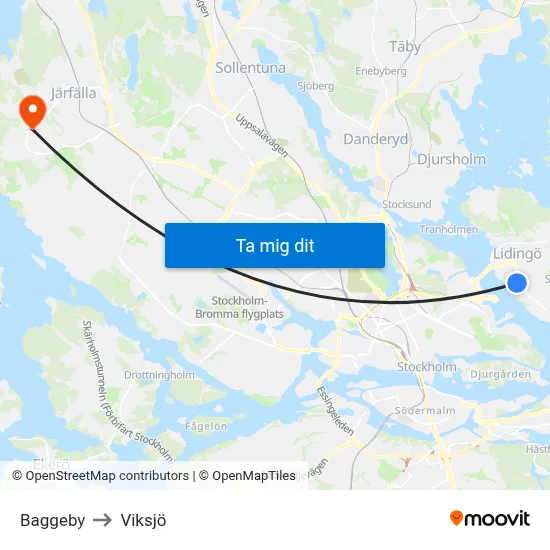 Baggeby to Viksjö map