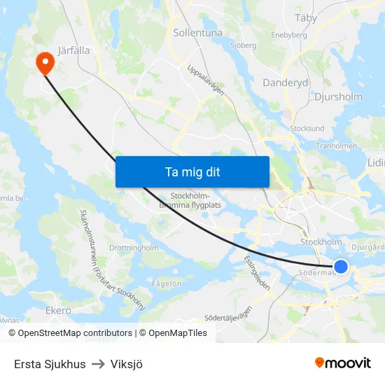 Ersta Sjukhus to Viksjö map