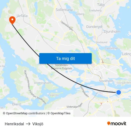 Henriksdal to Viksjö map