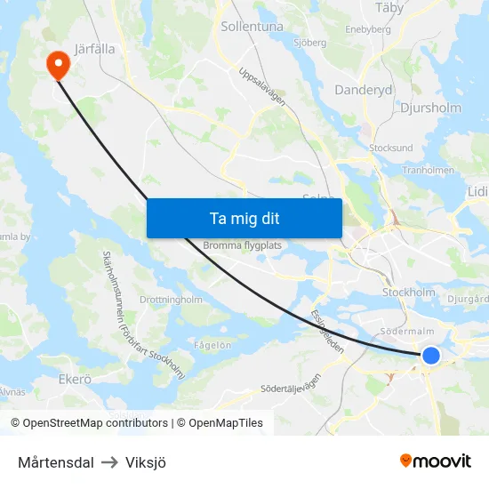 Mårtensdal to Viksjö map