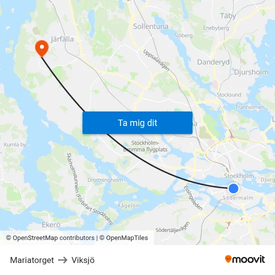 Mariatorget to Viksjö map
