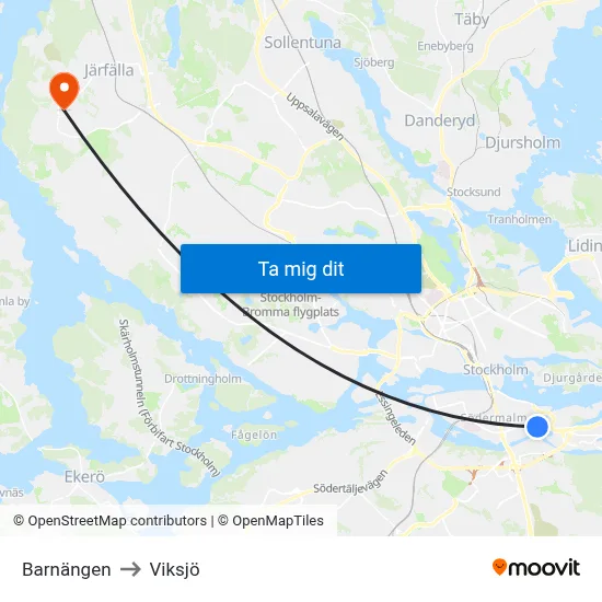 Barnängen to Viksjö map
