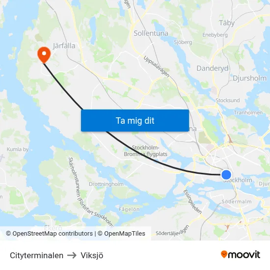 Cityterminalen to Viksjö map