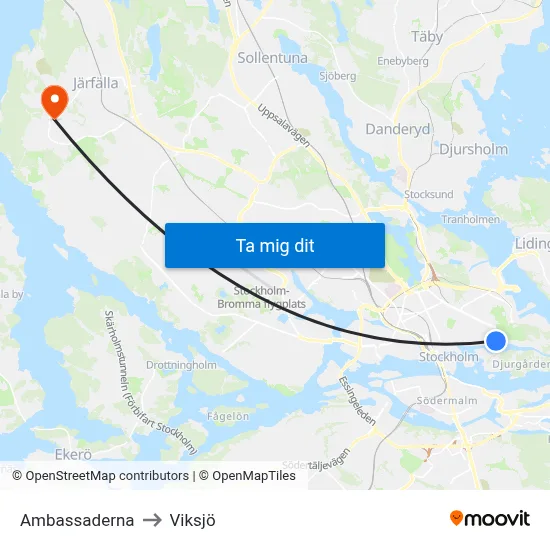 Ambassaderna to Viksjö map