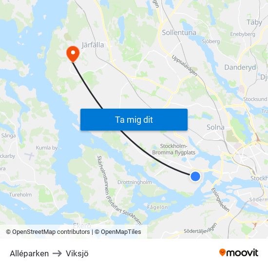Alléparken to Viksjö map