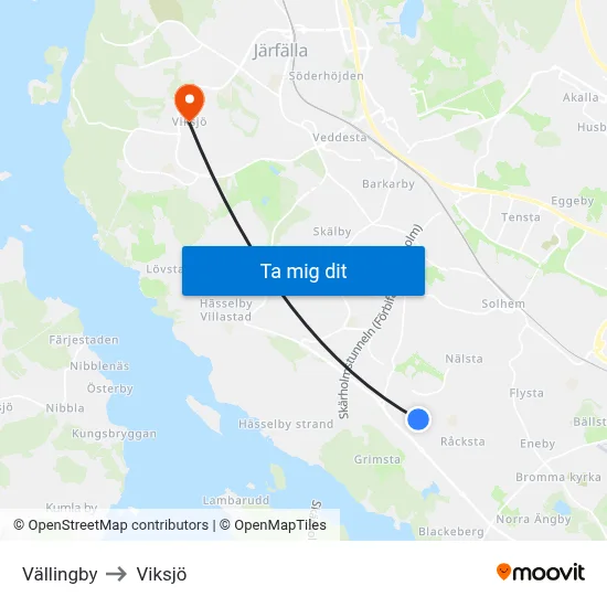 Vällingby to Viksjö map