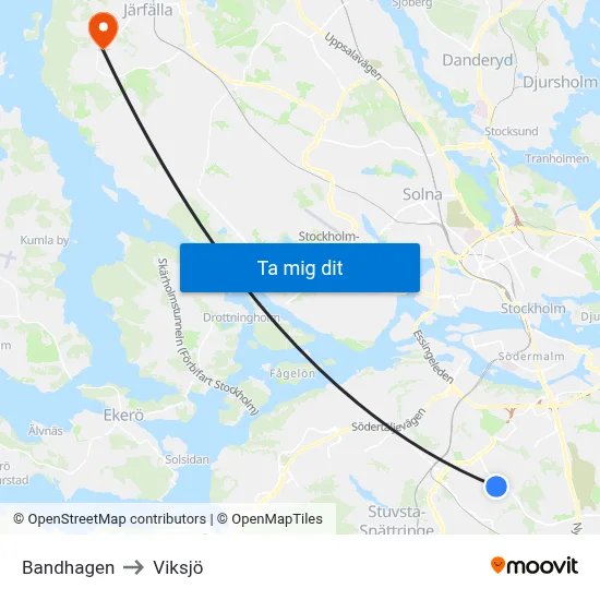 Bandhagen to Viksjö map