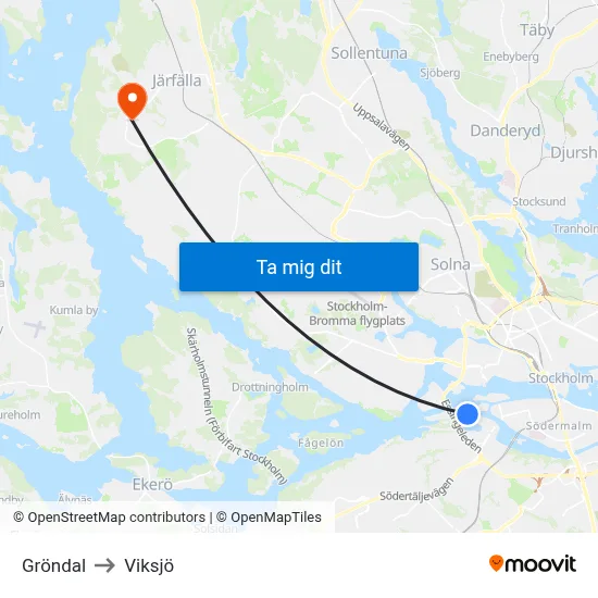 Gröndal to Viksjö map