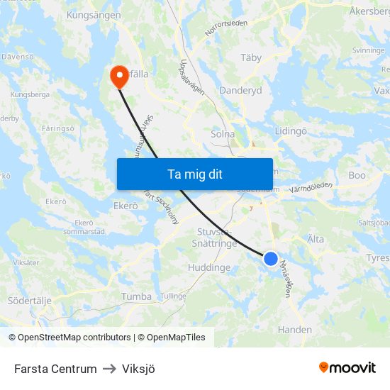 Farsta Centrum to Viksjö map