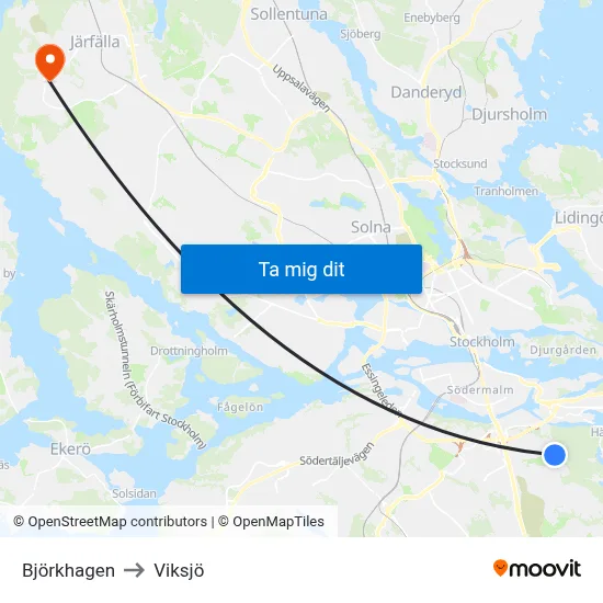 Björkhagen to Viksjö map