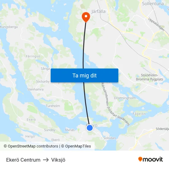 Ekerö Centrum to Viksjö map