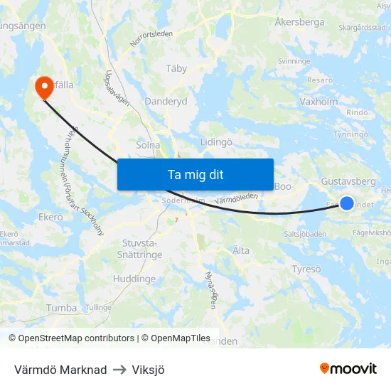 Värmdö Marknad to Viksjö map