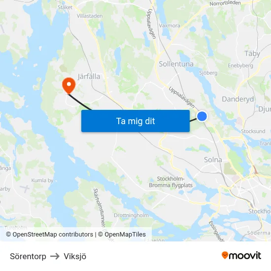 Sörentorp to Viksjö map