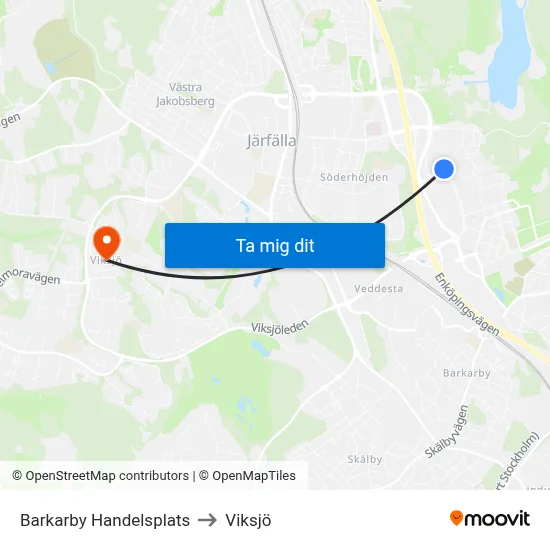 Barkarby Handelsplats to Viksjö map