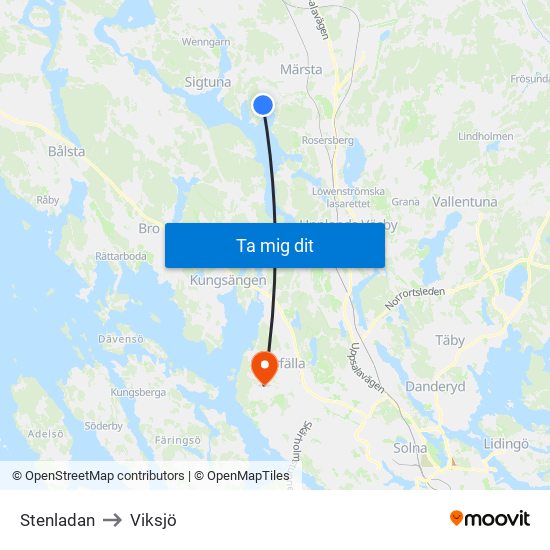 Stenladan to Viksjö map