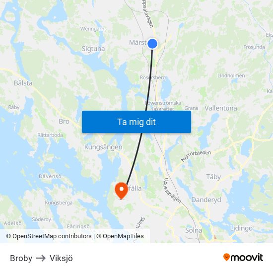 Broby to Viksjö map