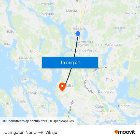 Järngatan Norra to Viksjö map