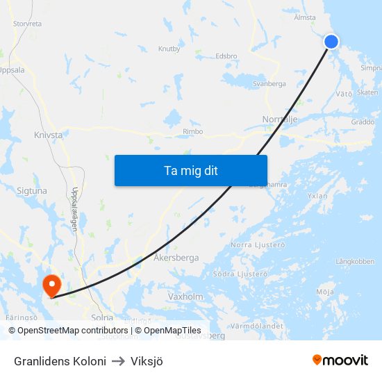 Granlidens Koloni to Viksjö map