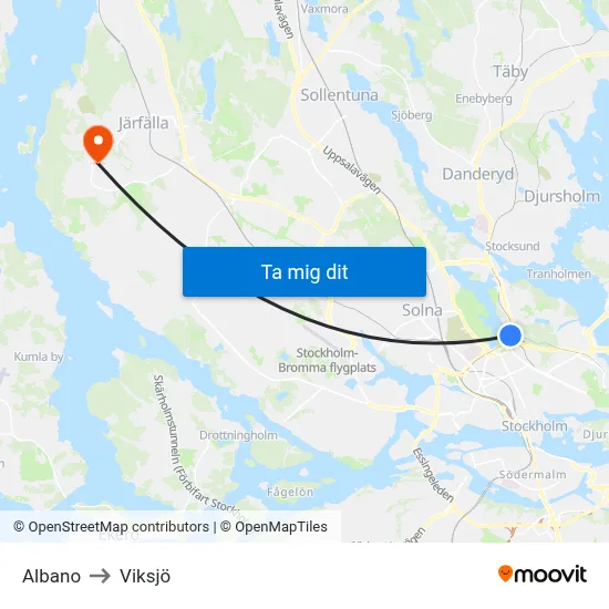 Albano to Viksjö map
