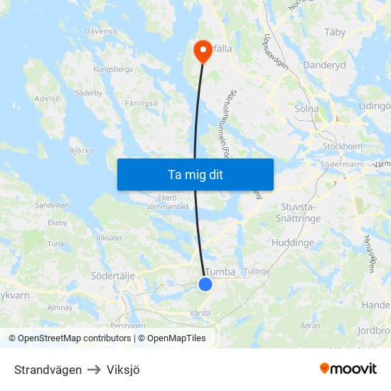 Strandvägen to Viksjö map