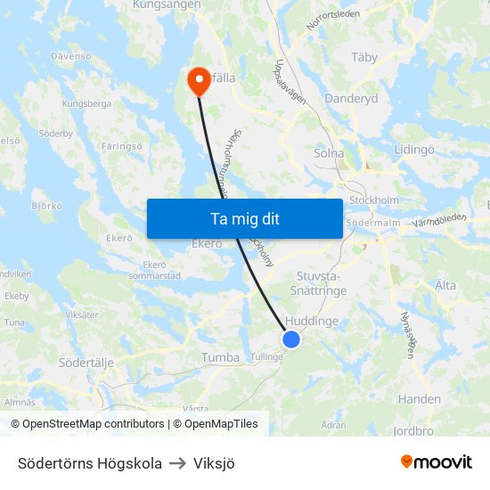 Södertörns Högskola to Viksjö map