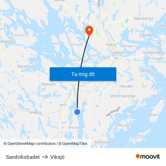 Sandviksbadet to Viksjö map