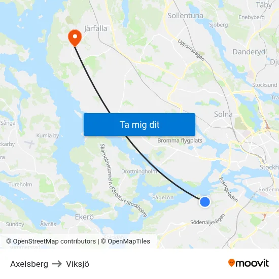 Axelsberg to Viksjö map