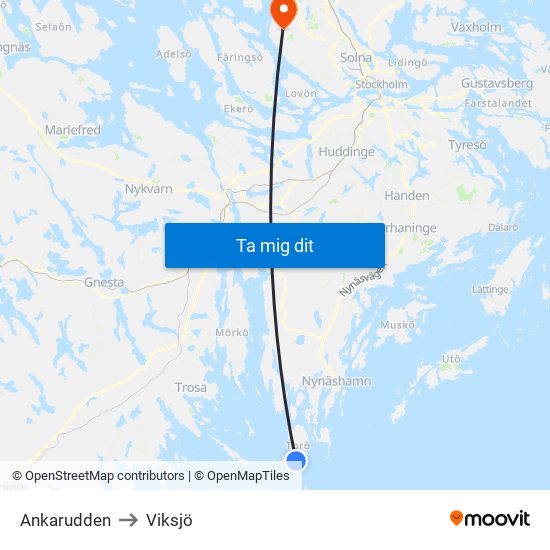 Ankarudden to Viksjö map