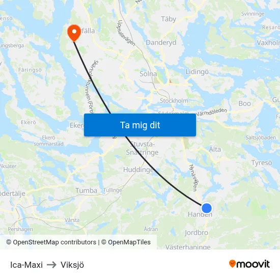 Ica-Maxi to Viksjö map