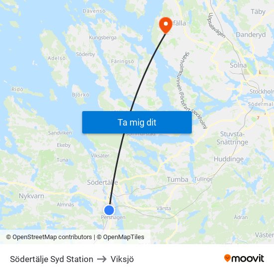 Södertälje Syd Station to Viksjö map