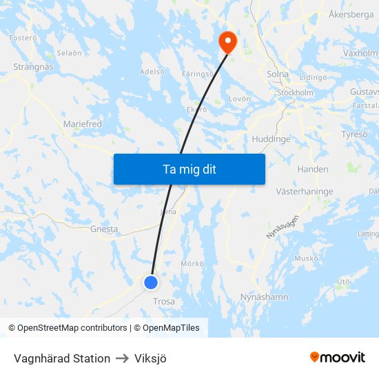 Vagnhärad Station to Viksjö map
