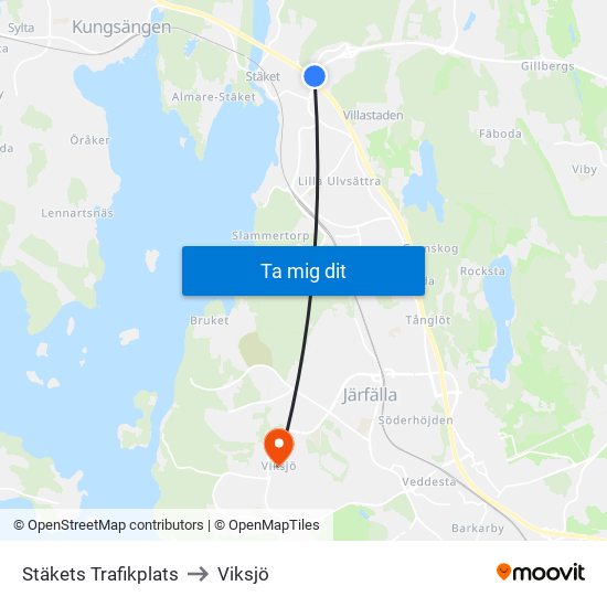 Stäkets Trafikplats to Viksjö map