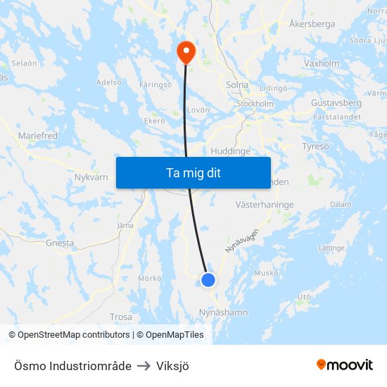 Ösmo Industriområde to Viksjö map