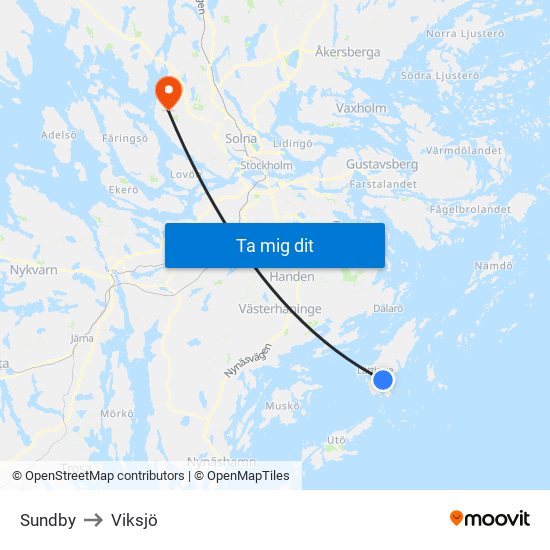 Sundby to Viksjö map