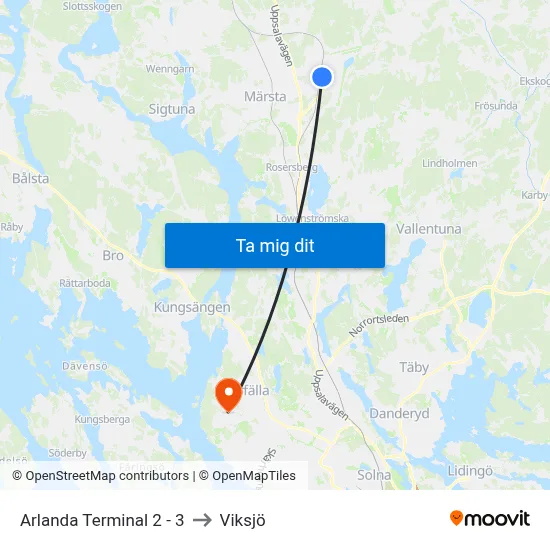 Arlanda Terminal 2 - 3 to Viksjö map