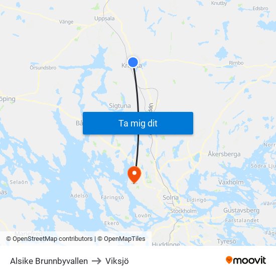 Alsike Brunnbyvallen to Viksjö map
