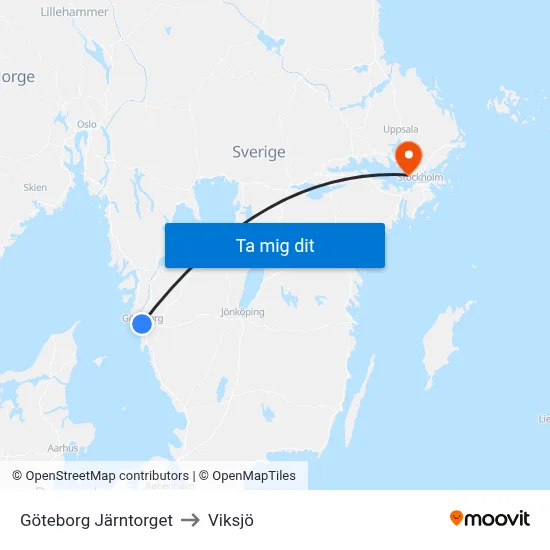 Göteborg Järntorget to Viksjö map