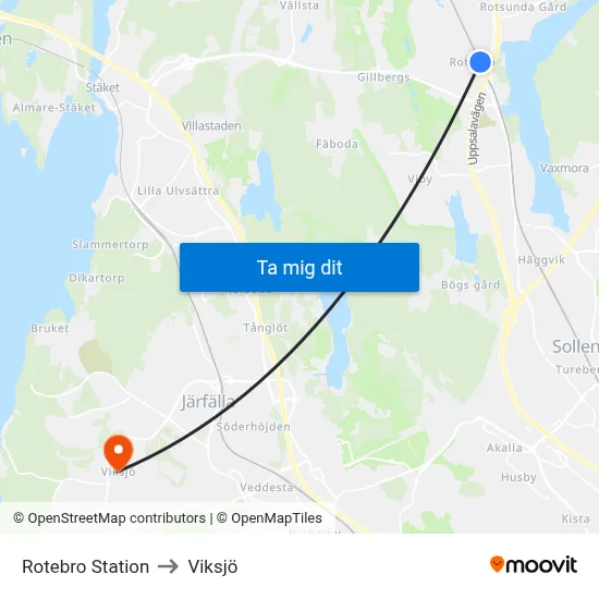 Rotebro Station to Viksjö map
