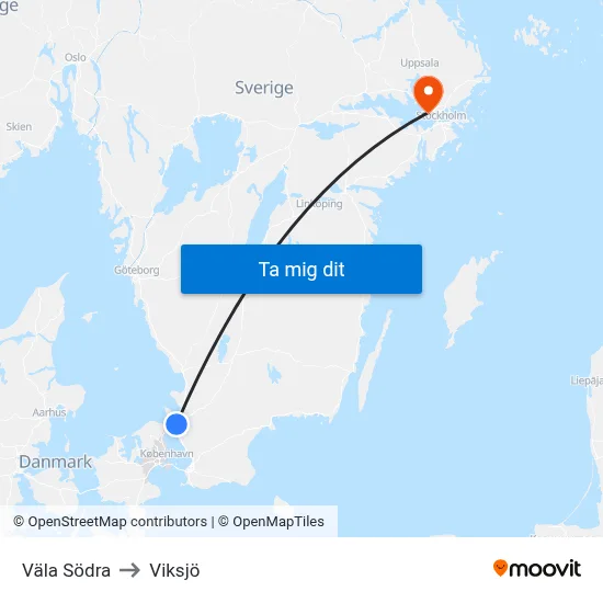 Väla Södra to Viksjö map