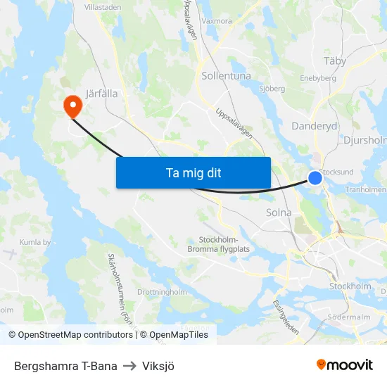 Bergshamra T-Bana to Viksjö map